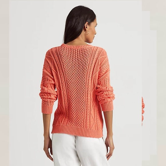 Lauren Lacing Cable-Knit Cotton Sweater - Picture 3 of 10